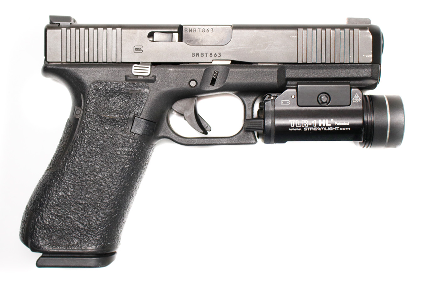 GLOCK 17 Gen 5 9mm Stippled Police Trade-in Pistols with Streamlight TLR-1 HL (Fair Condition)