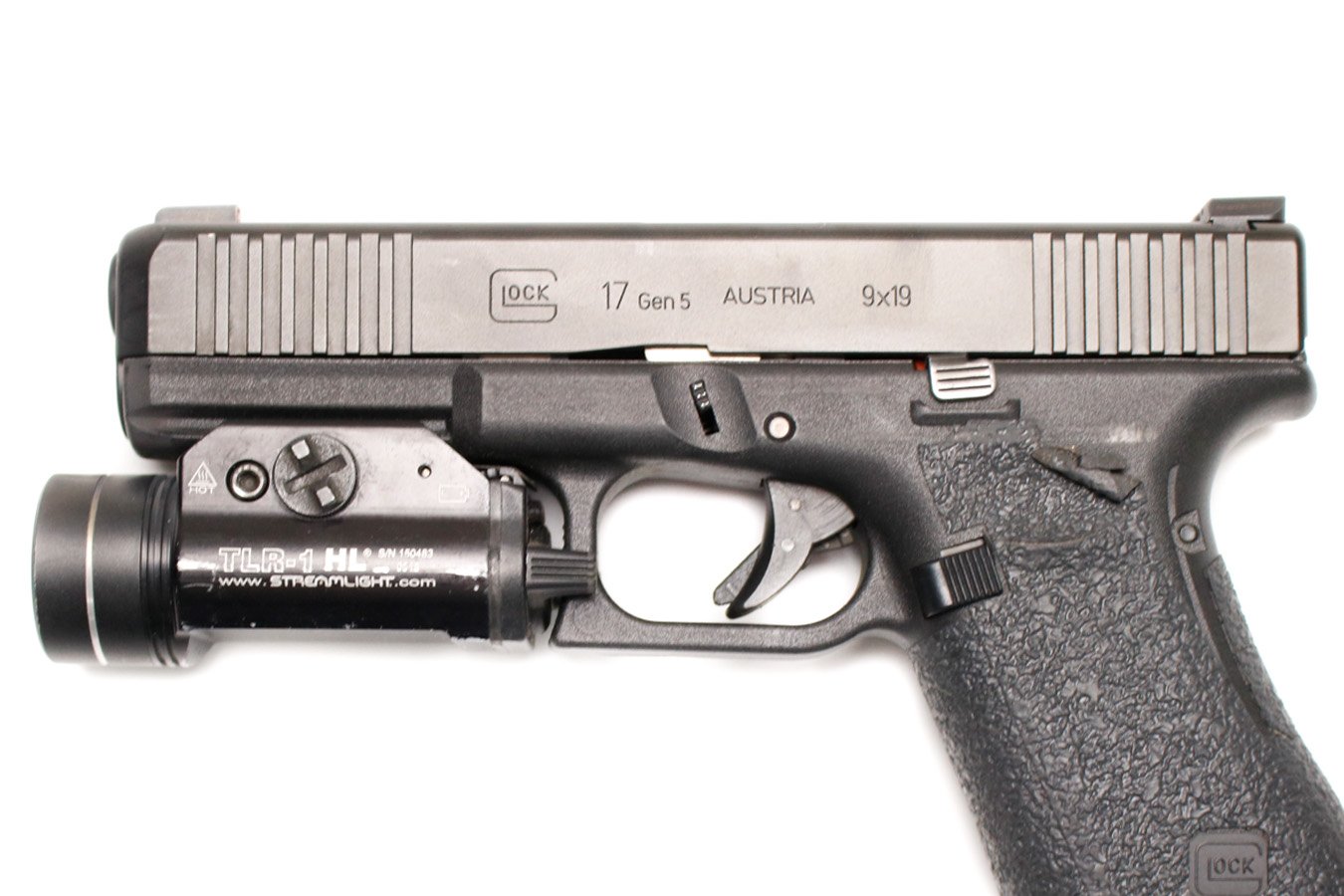 GLOCK 17 Gen 5 9mm Stippled Police Trade-In Pistols with Streamlight TLR-1 HL (Good Condition)