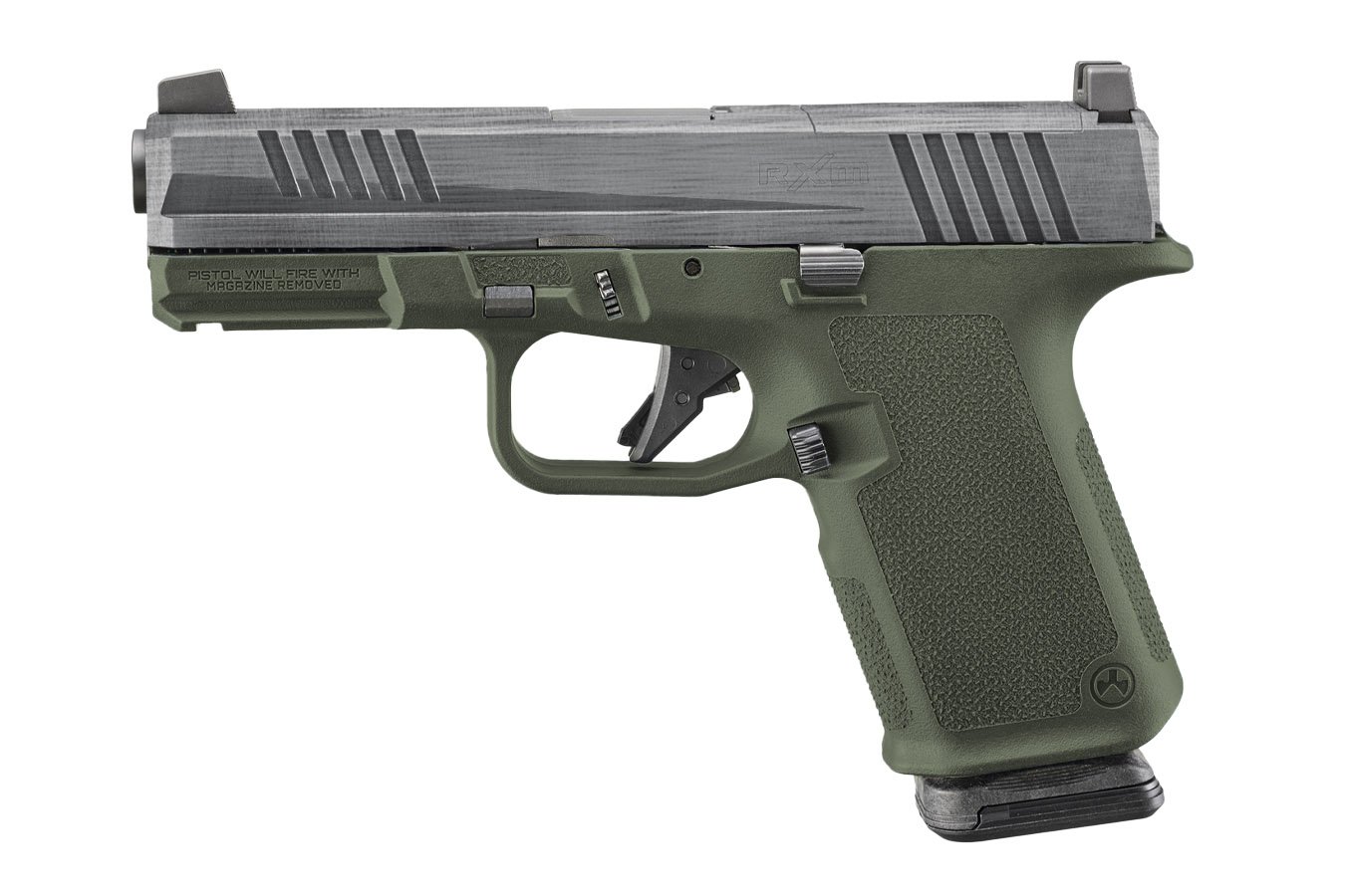 RUGER RXM 9mm Optic Ready 15+1 Pistol with Crushed Silver Battle Worn/Green Finish