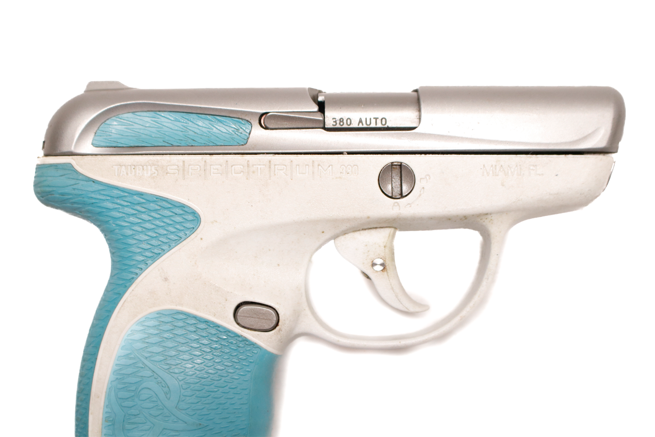 TAURUS Spectrum 380 ACP Police Trade-In Pistol with White Frame and Blue Accents