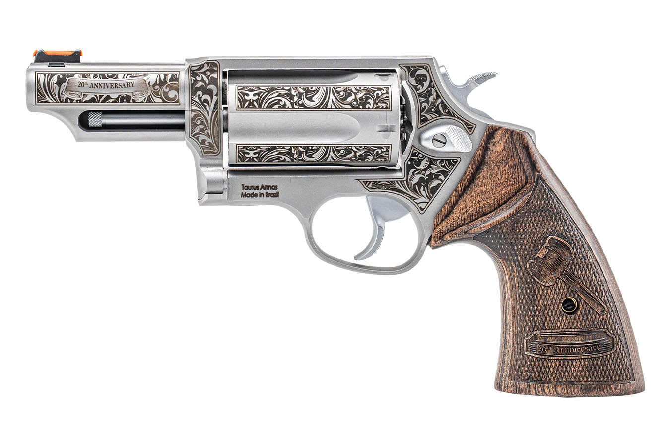 TAURUS Judge 20th Anniversary 45 LC / 410-Bore DA/SA Stainless Revolver with Engraved Scrolling