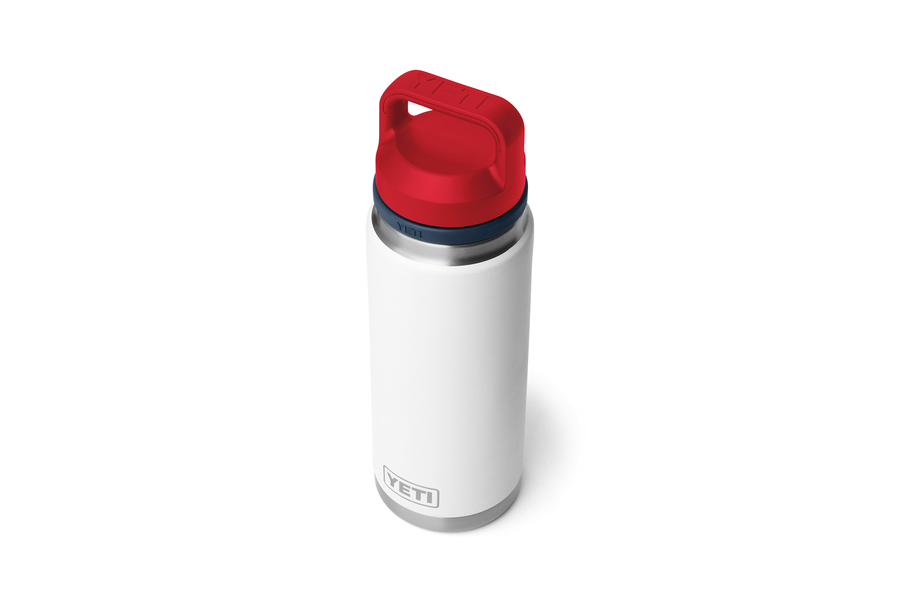 YETI COOLERS Rambler 26 oz Bottle with Chug Cap - White/Navy/Rescue Red