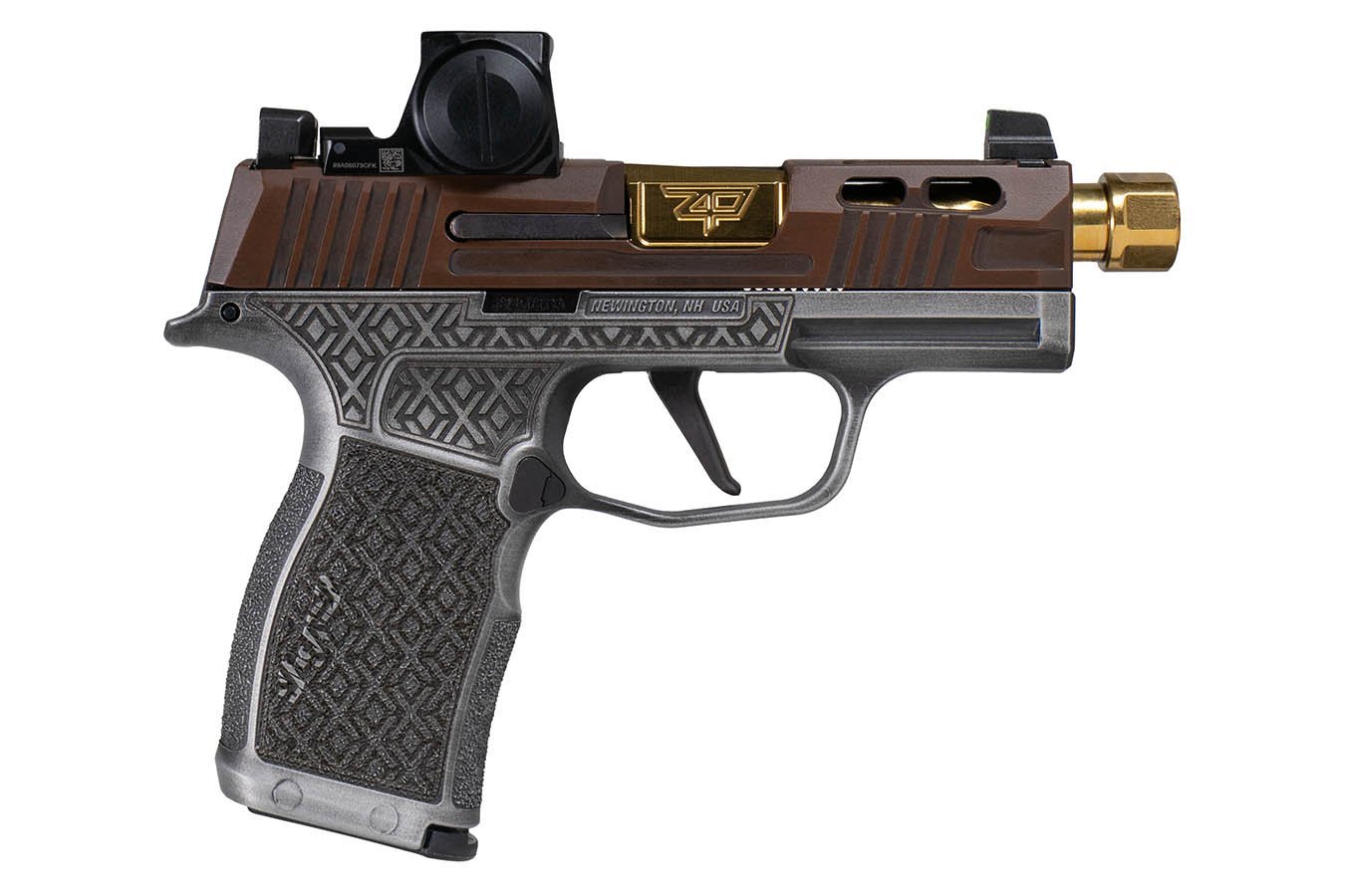 SIG SAUER P365X Tactical Debacle 9mm Semi-Auto Pistol with SIG ROMEOx Red Dot and Gold Threaded Barrel