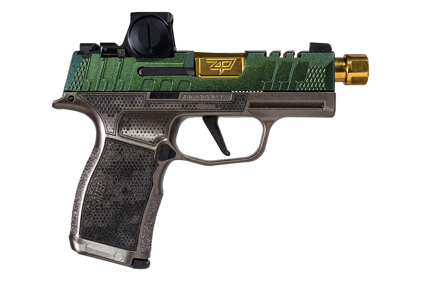 SIG SAUER P365X 9mm Shark Coast Tactical Cypress Raptor with Gold Threaded Barrel and ROMEO-X Red Dot