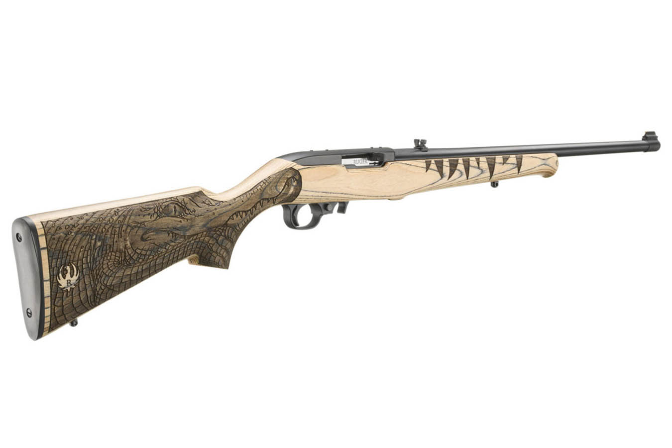 RUGER 10/22 22 LR Gator Scene Engraved Rimfire Rifle with Natural Laminate Stock