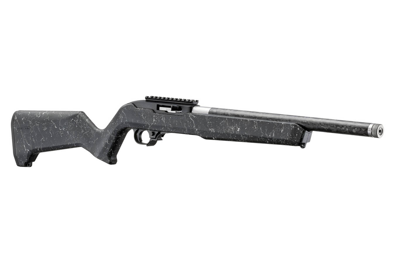 RUGER 10/22 22LR Semi-Auto Rifle with Carbon Fiber Threaded Barrel and White/Black Speckle Magpul MOE X-22 Stock