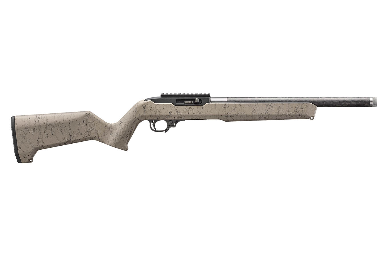 RUGER 10/22 22LR Rimfire Rifle with Speckle FDE Magpul MOE X-22 Stock and Carbon Fiber Threaded Barrel