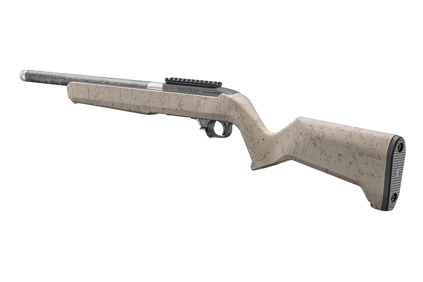 RUGER 10/22 22LR Rimfire Rifle with Speckle FDE Magpul MOE X-22 Stock and Carbon Fiber Threaded Barrel