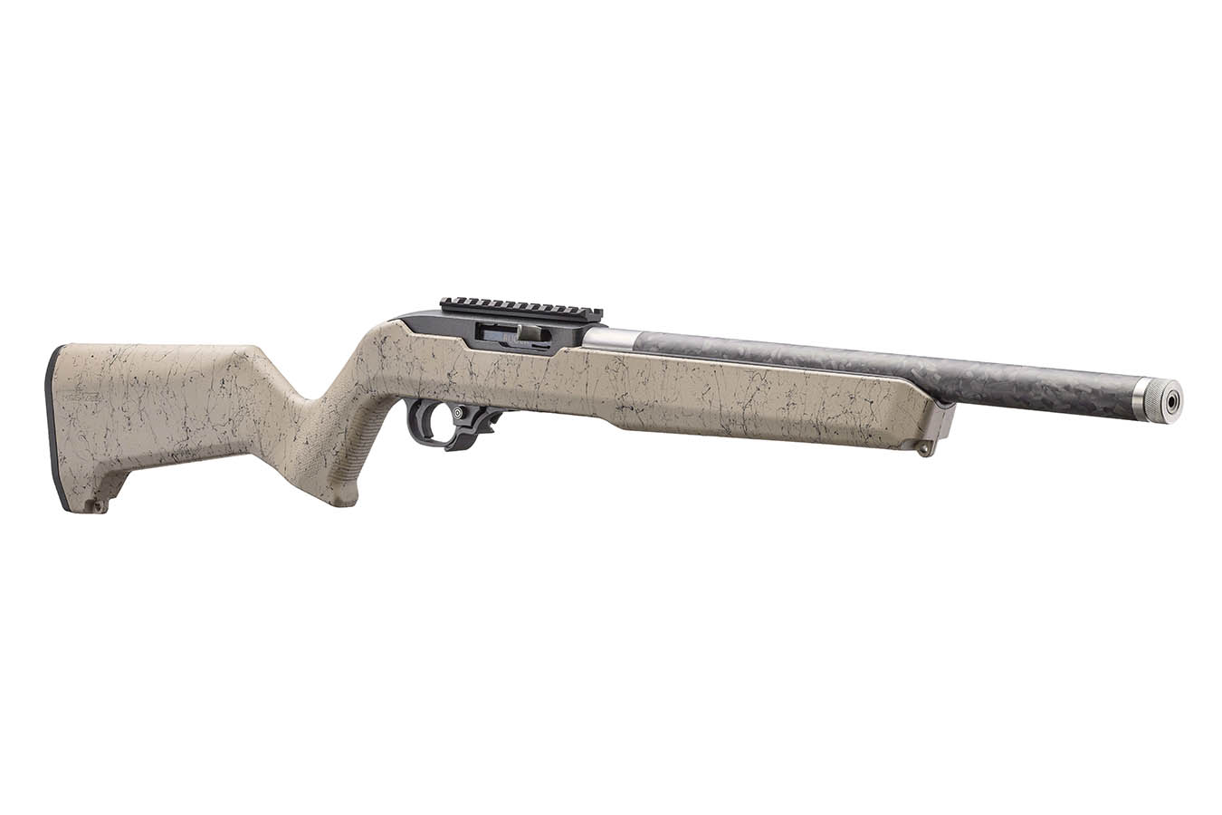 RUGER 10/22 22LR Rimfire Rifle with Speckle FDE Magpul MOE X-22 Stock and Carbon Fiber Threaded Barrel