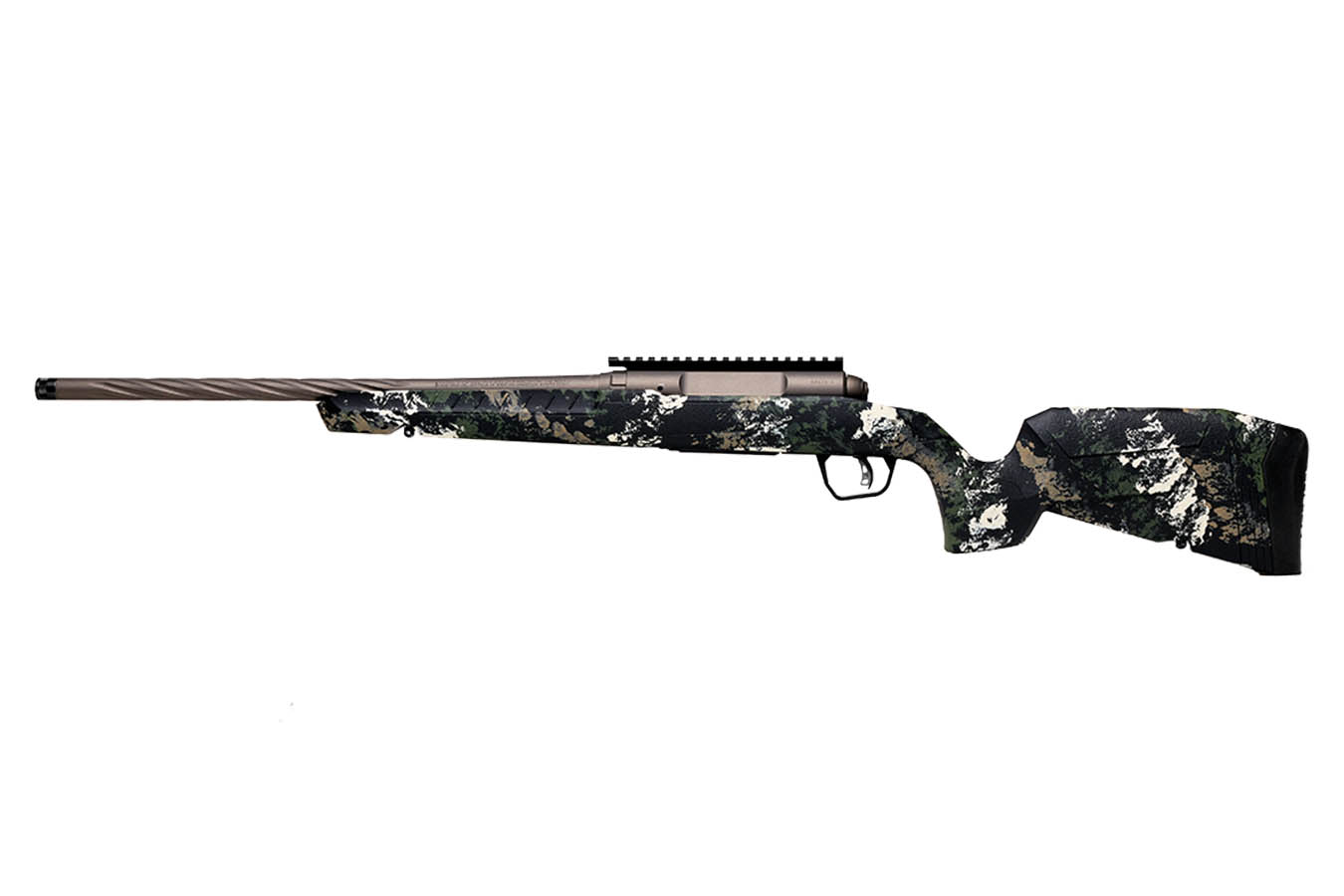 SAVAGE Axis 2 Pro 223 Rem Bolt-Action Rifle with Forest SP Camo Stock and Gun Metal Bronze Spiral Fluted/Threaded Barrel