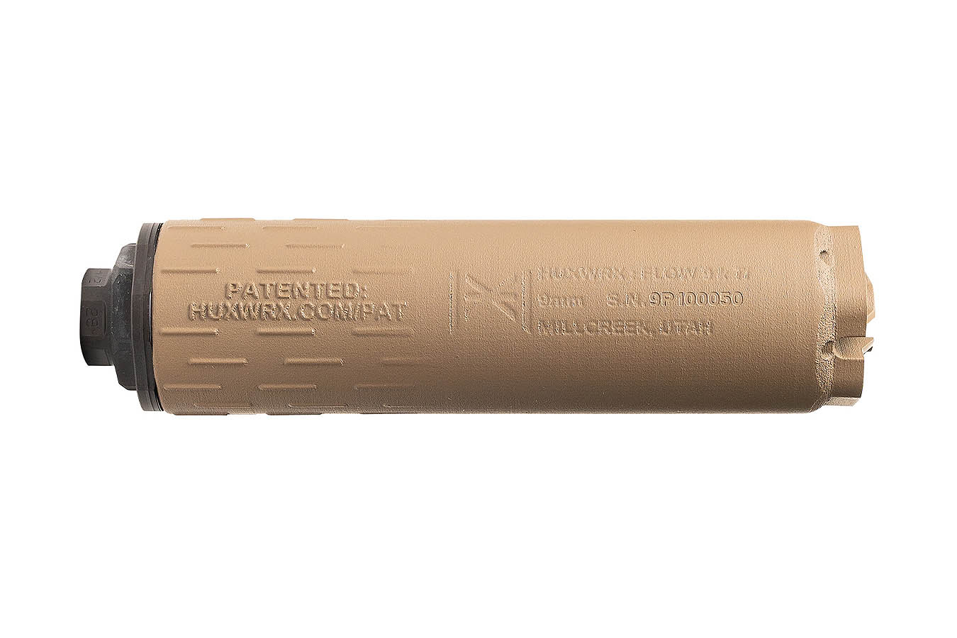 HUXWRX Flow 9K Ti 9mm FDE Suppressor with Flow Through Technology