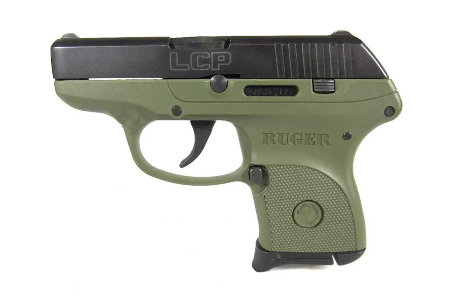 RUGER LCP 380ACP Centerfire Pistol with OD Green Grip Frame