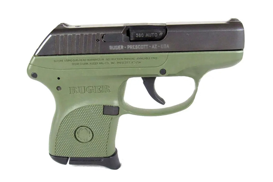 RUGER LCP 380ACP Centerfire Pistol with OD Green Grip Frame