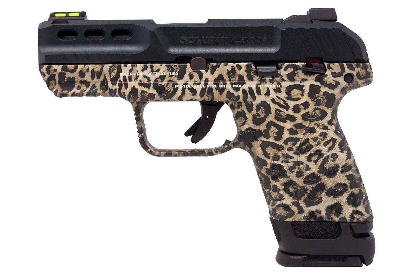 RUGER Security-380 380 ACP Pistol with Leopard Print Frame and Black Slide