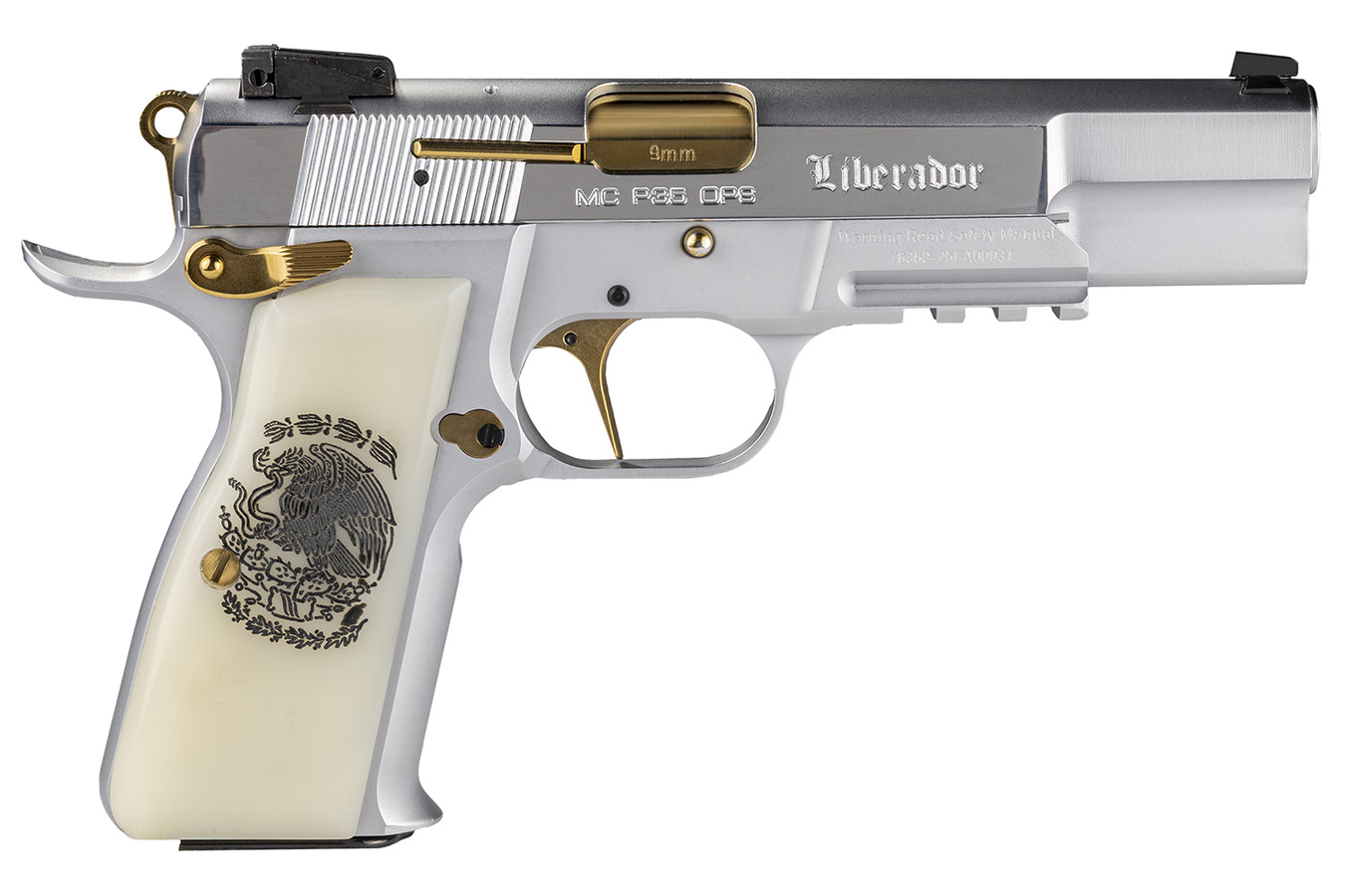 GIRSAN MCP 35 Liberador 9mm Semi-Auto Pistol with Pearl Engraved Grip and Mexican Coat Of Arms