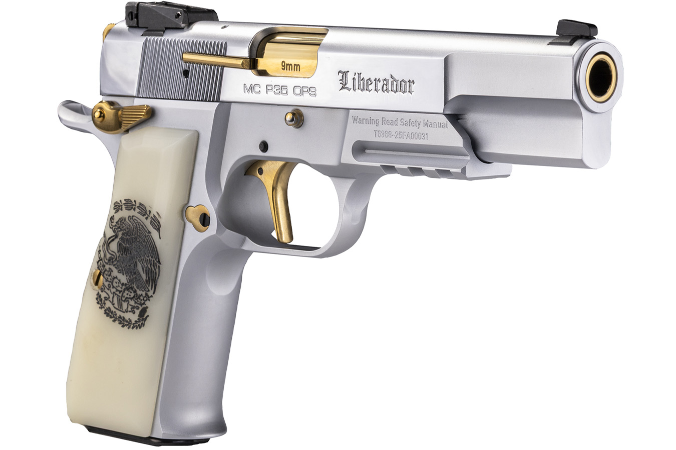 GIRSAN MCP 35 Liberador 9mm Semi-Auto Pistol with Pearl Engraved Grip and Mexican Coat Of Arms