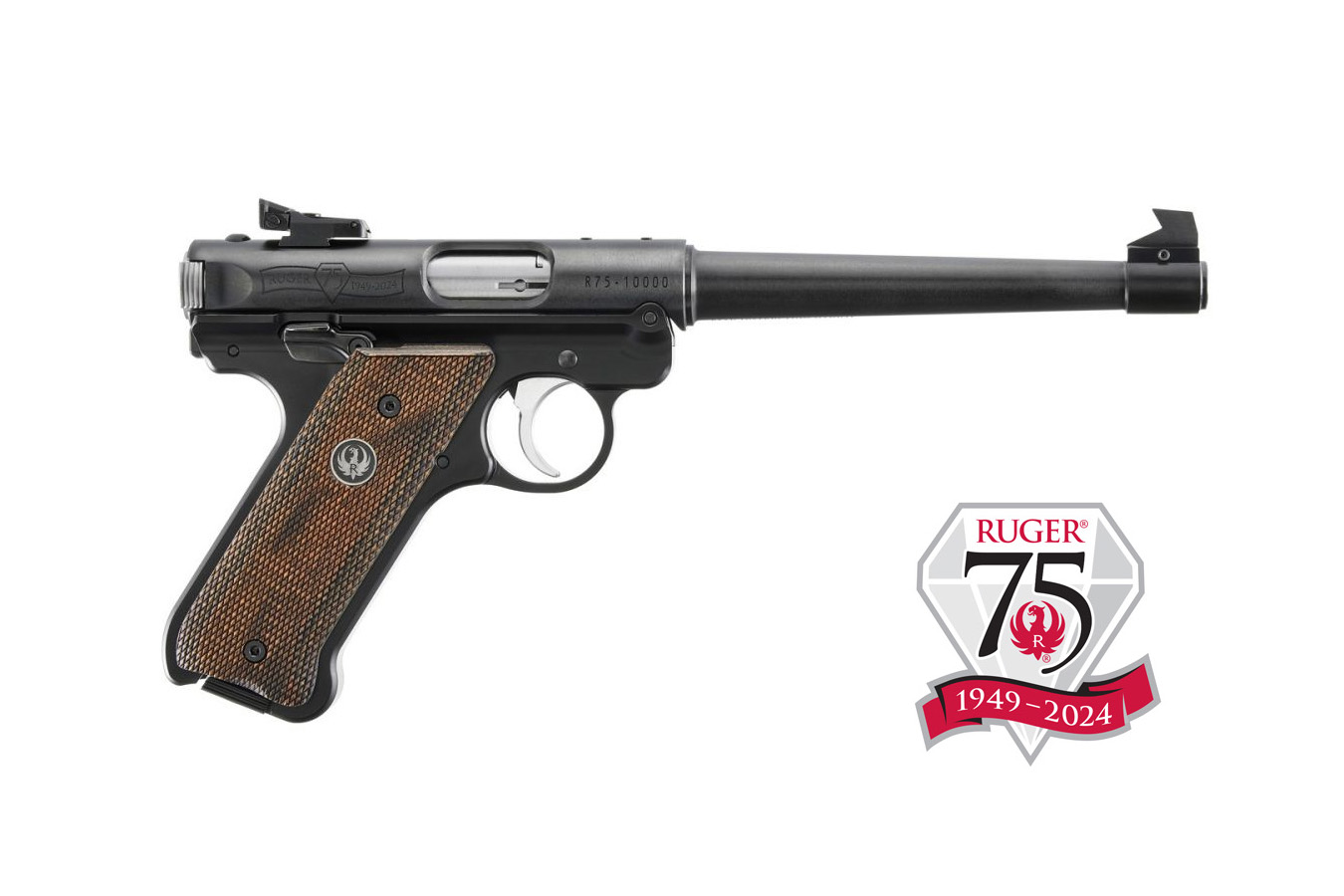 RUGER Mark IV Target 22 LR Pistol 75th Anniversary Edition with Wood Laminate Grips