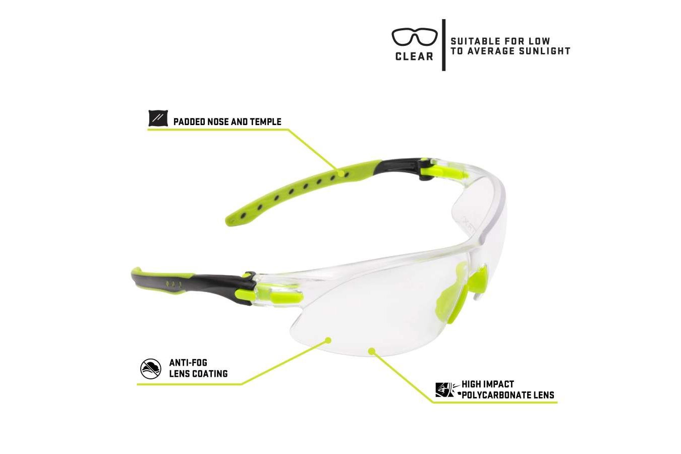 ALLEN COMPANY ULTRX Keen Safety Glasses, Youth - Lime Green