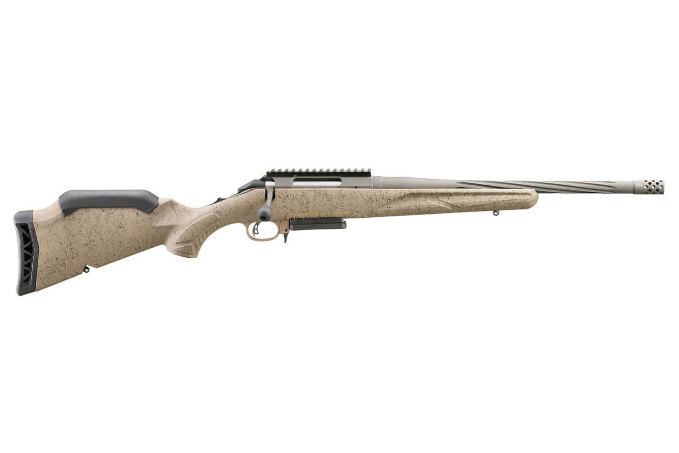 RUGER American Ranch Gen II 243 Win Bolt-Action Rifle with FDE Splatter Stock and Spiral Fluted Barrel