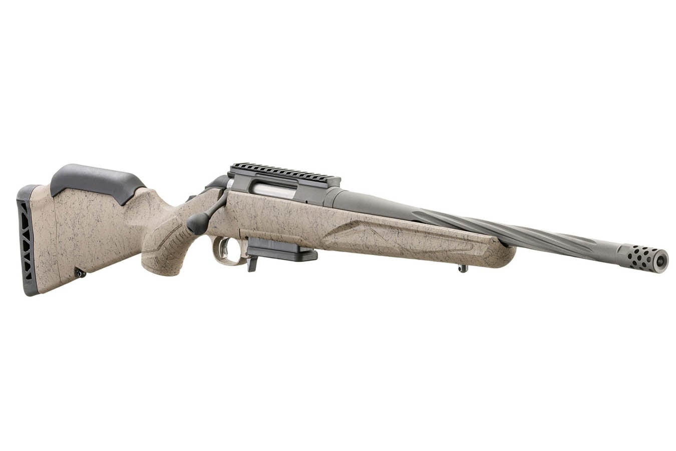 RUGER American Ranch Gen II 243 Win Bolt-Action Rifle with FDE Splatter Stock and Spiral Fluted Barrel