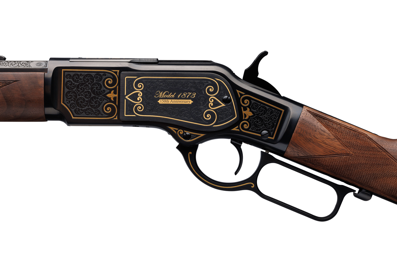 WINCHESTER FIREARMS Model 1873 44-40 Win 150th Anniversary Lever-Action Rifle with Gold Enhanced Engraving and Full Octagon Barrel