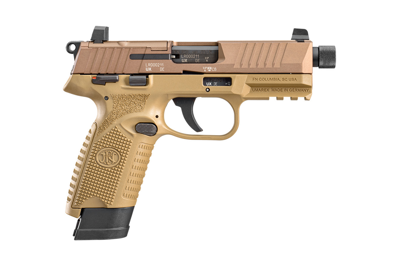 FNH FN502 Tactical 22LR Optic Ready Rimfire Pistol with FDE Finish and Threaded Barr
