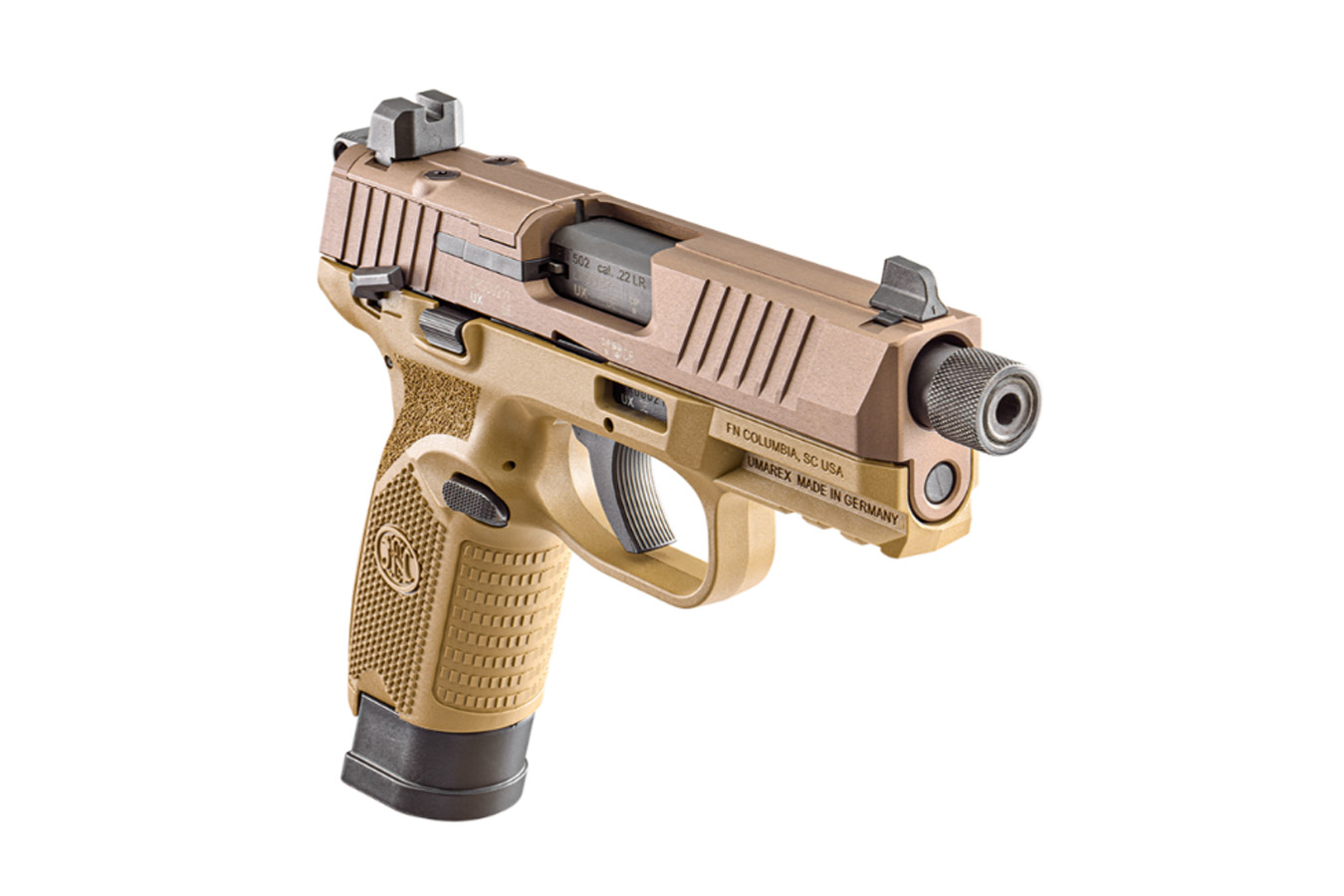 FNH FN502 Tactical 22LR Optic Ready Rimfire Pistol with FDE Finish and Threaded Barr