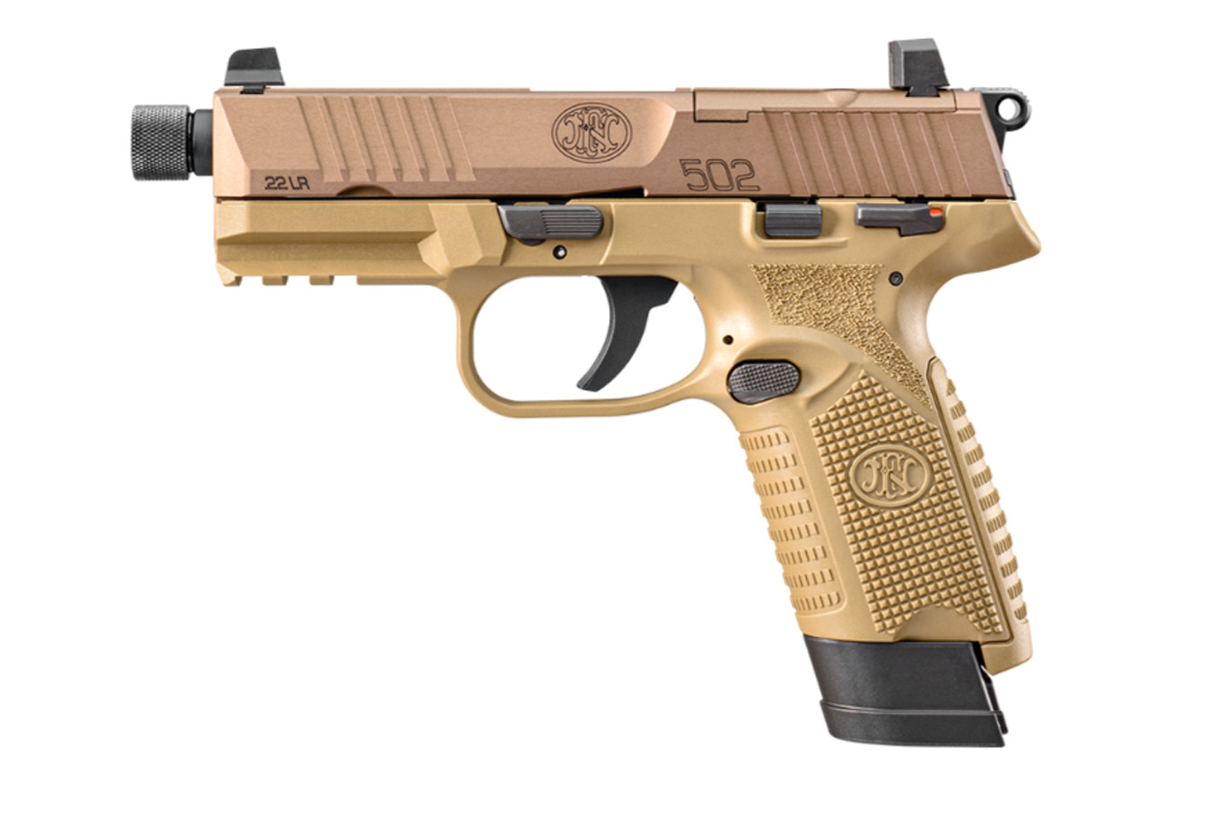 FNH FN502 Tactical 22LR Optic Ready Rimfire Pistol with FDE Finish and Threaded Barr