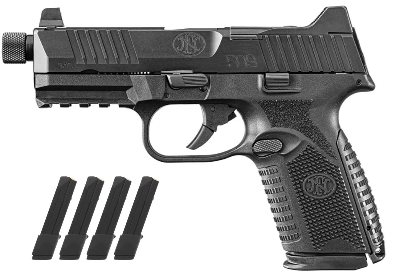 FNH 509 Midsize Tactical 9mm Optic Ready Pistol with Threaded Barrel and Five Magazines