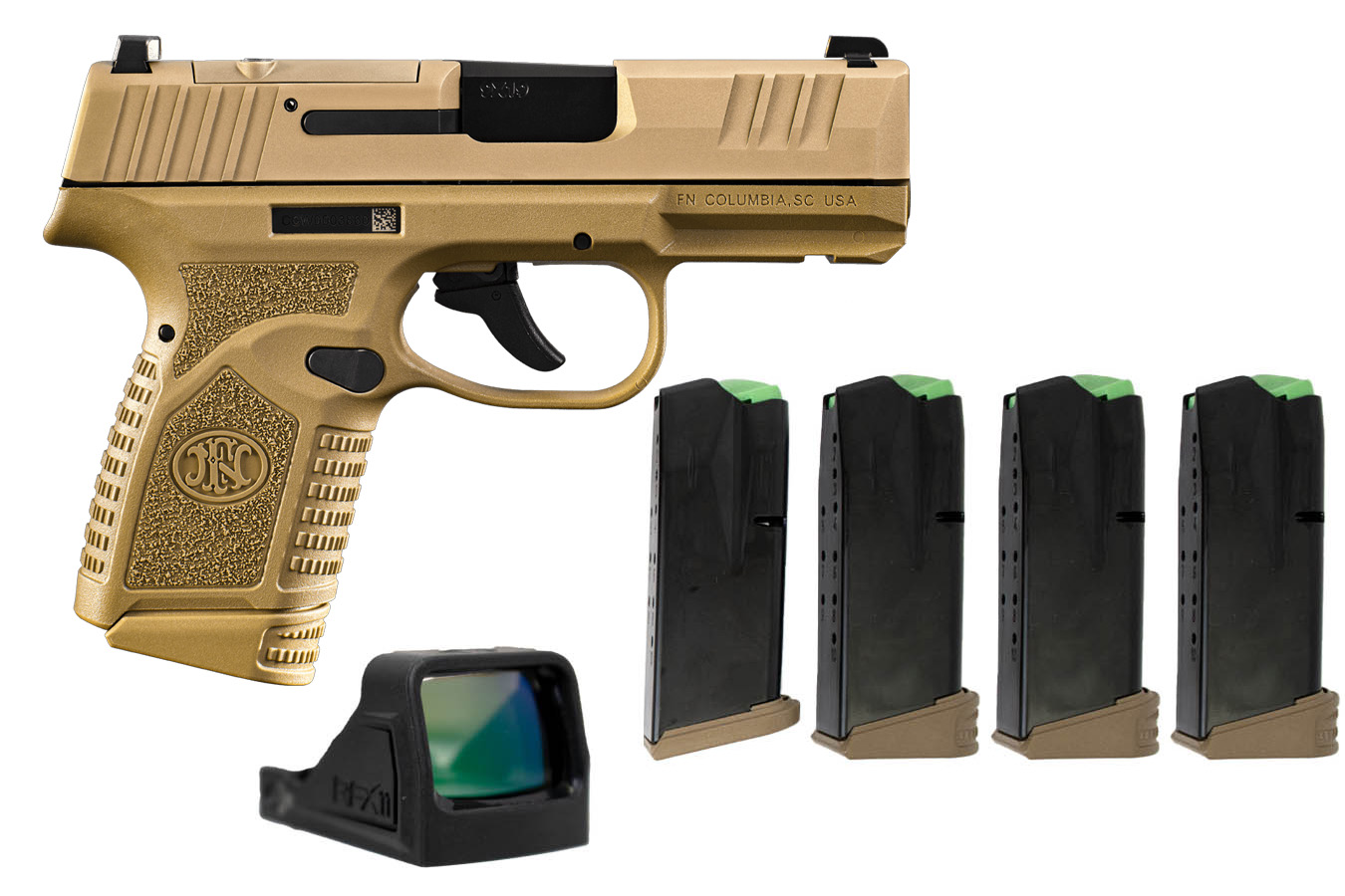 FNH Reflex MRD 9mm Optic Ready Pistol with Four 10-Round Magazines and Viridian Gree