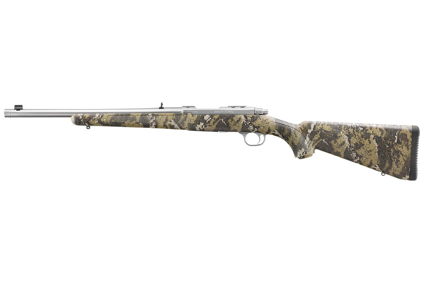 RUGER 77/44 44 Remington Magnum Bolt-Action Rifle with Desolve Bare Reduced Camo Stock and Threaded Barrel
