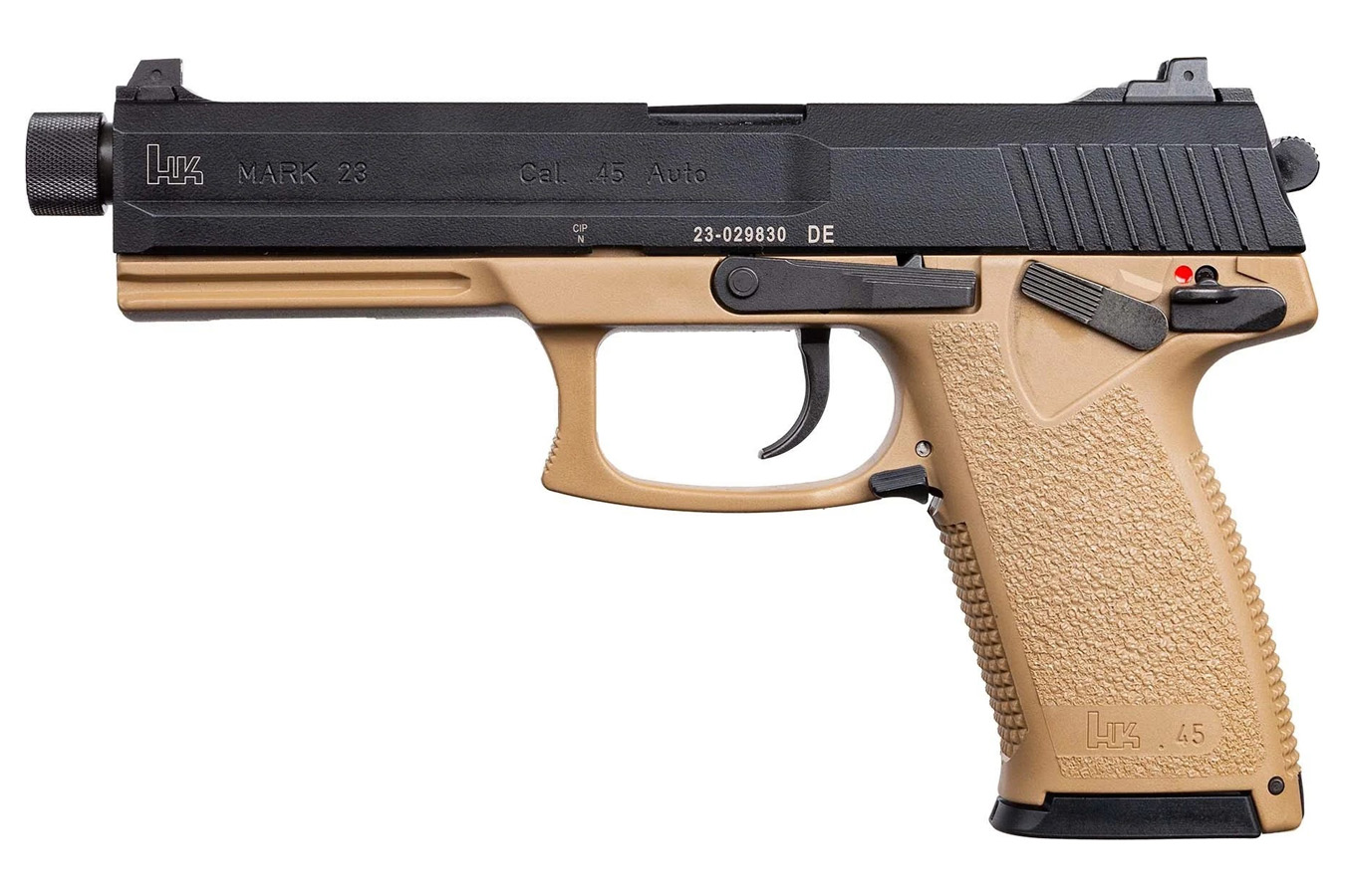 H  K Mark 23 45 ACP Pistol with FDE Frame and Black Slide