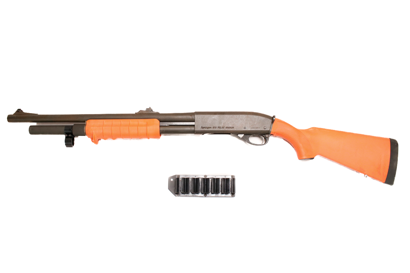 REMINGTON 870 Police Magnum 12 Gauge Police Trade-in Shotgun with Orange Synthetic Stock