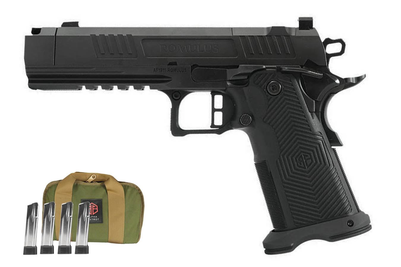ALPHA FOXTROT AF1911-ROMULUS 9mm Optic Ready Double Stack 1911 Pistol with Five Mags and Range Bag