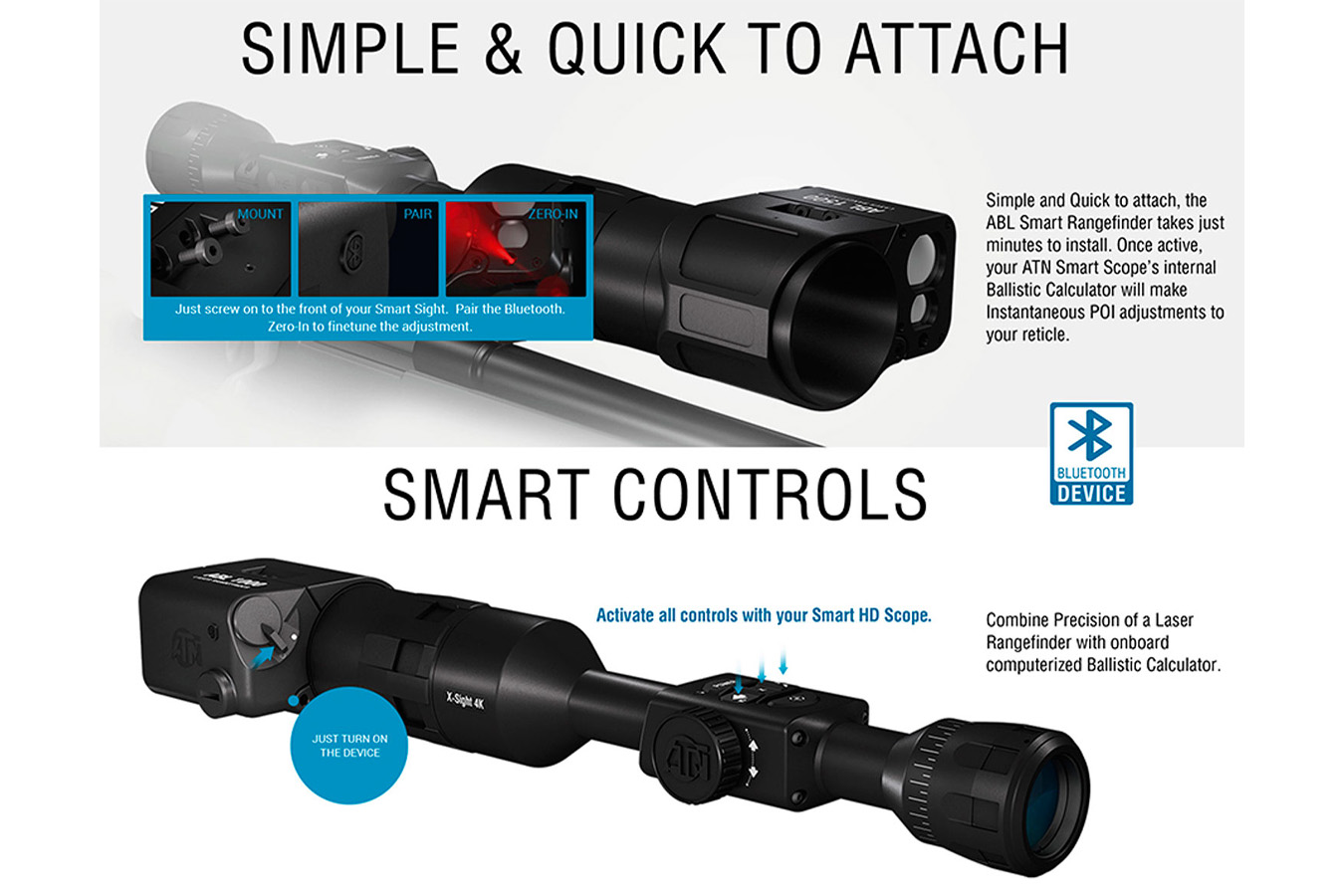 ATN Auxiliary Ballistic Laser 1500 Black 1500 yrds Max Distance Features Bluetooth