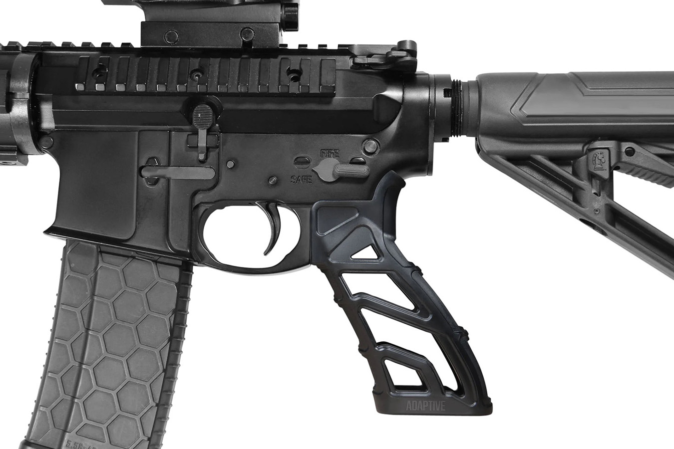 ADAPTIVE TACTICAL Lightweight Tactical Grip (LTG) Skeletonized Black Polymer, 25 Degree Grip Angle, Fits AR Platform