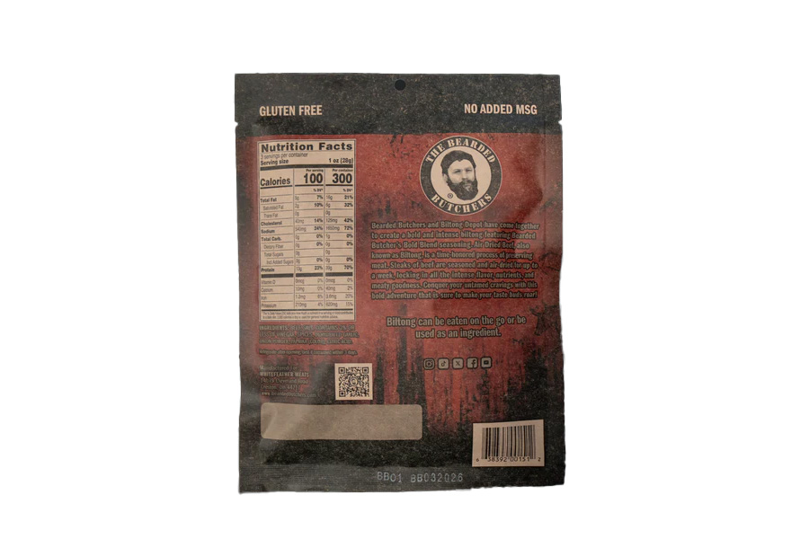 BEARDED BUTCHER Bold Blend Biltong 3 oz Pack Lean Cut without Fat