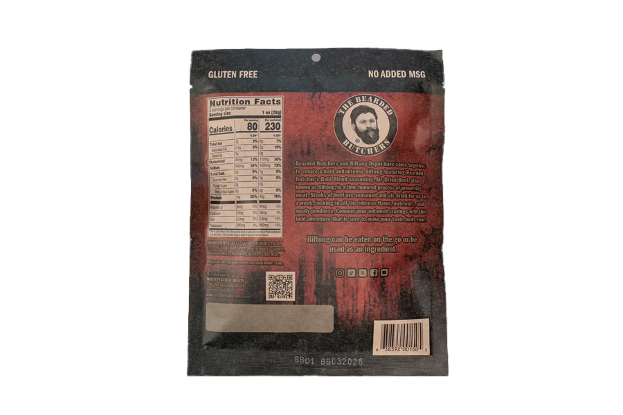 BEARDED BUTCHER Bold Blend Biltong 3 oz Pack Traditional Cut