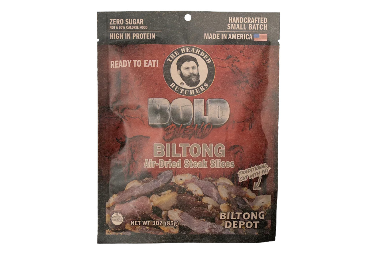 BEARDED BUTCHER Bold Blend Biltong Air-Dried Steak Slices - 3 oz Pack