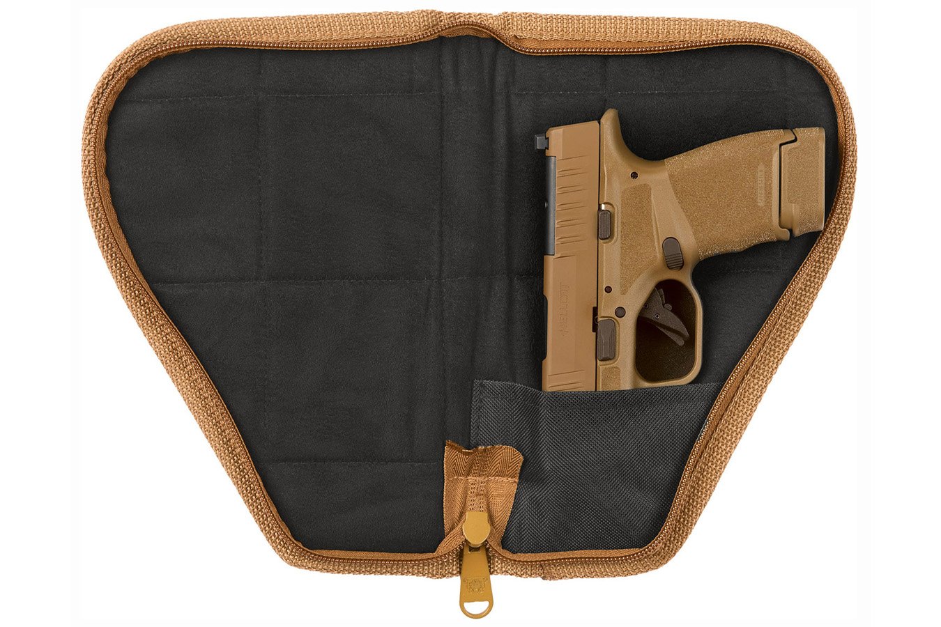 BULLDOG Deluxe Pistol Case With Pocket & Sleeve, Tan Water-Resistant Outer Shell, Impact-Resistant Padding