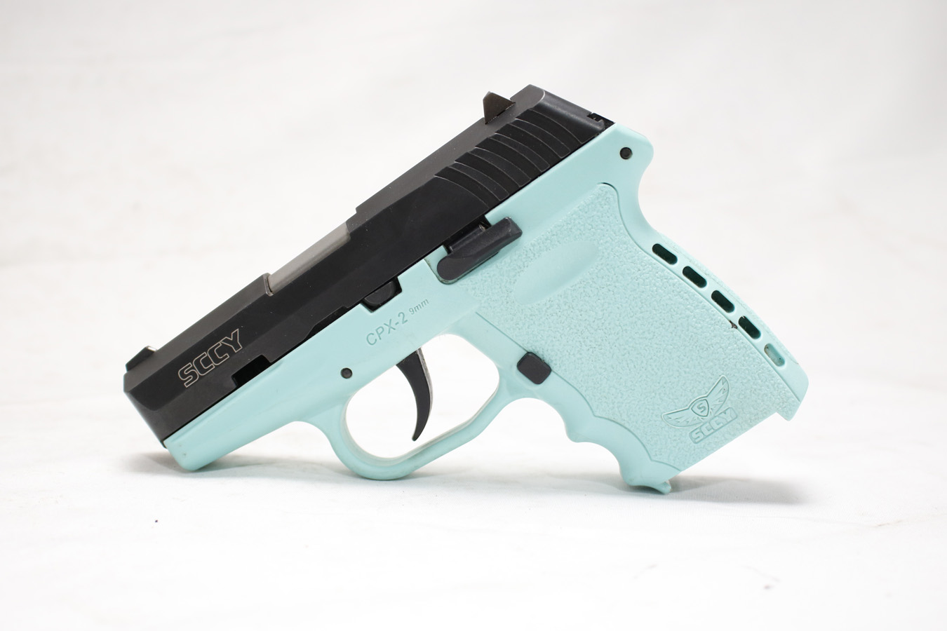 SCCY CPX-2 9mm Police Trade-in PIstol with Aqua Blue Frame