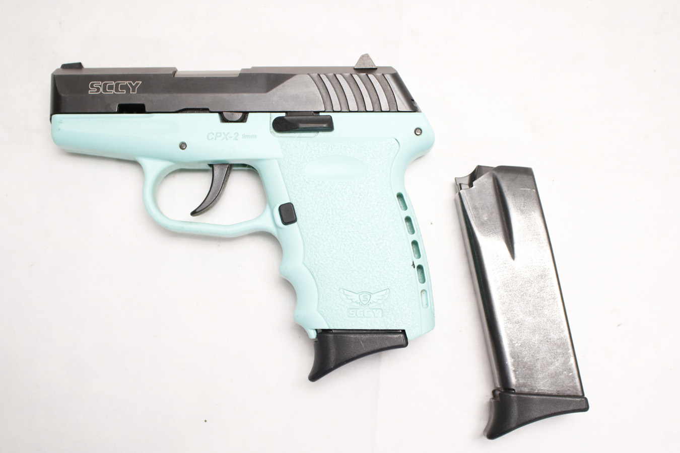 SCCY CPX-2 9mm Police Trade-in PIstol with Aqua Blue Frame