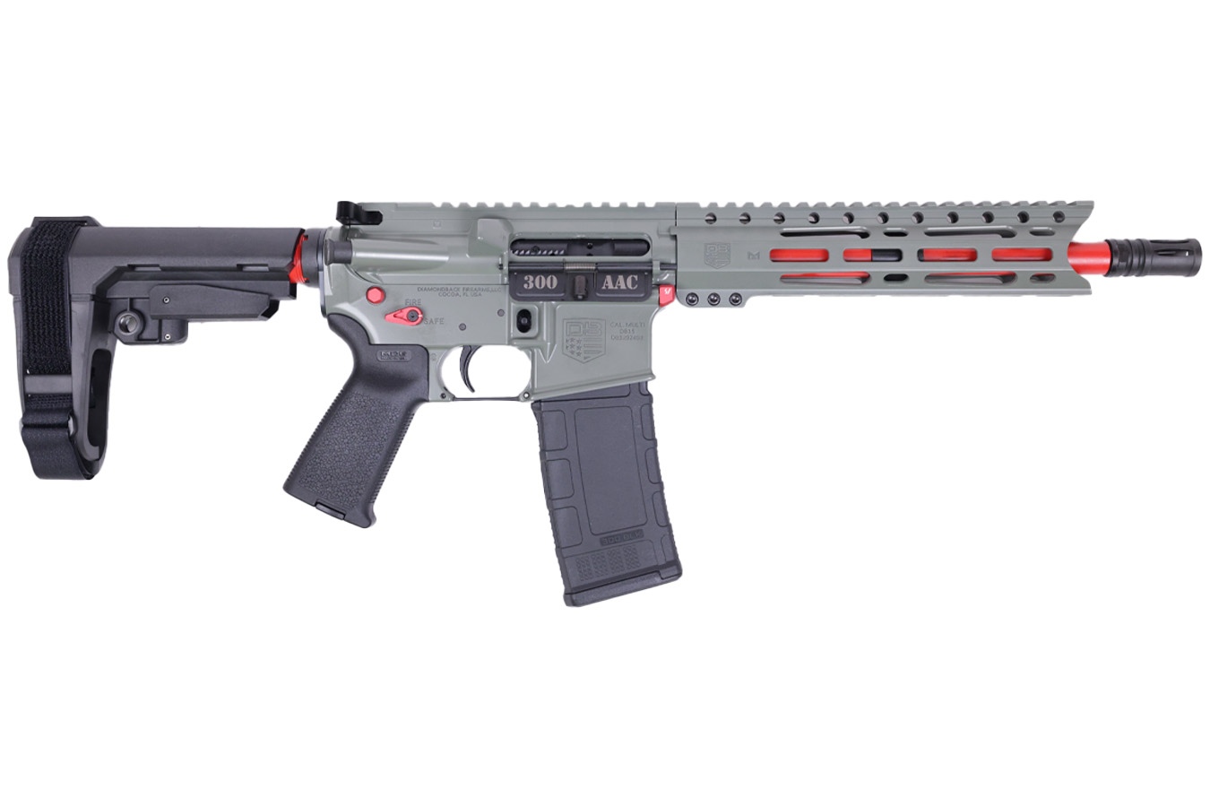 DIAMONDBACK DB-15 300 Blackout Semi-Auto Pistol with Jungle Green and Red Accents