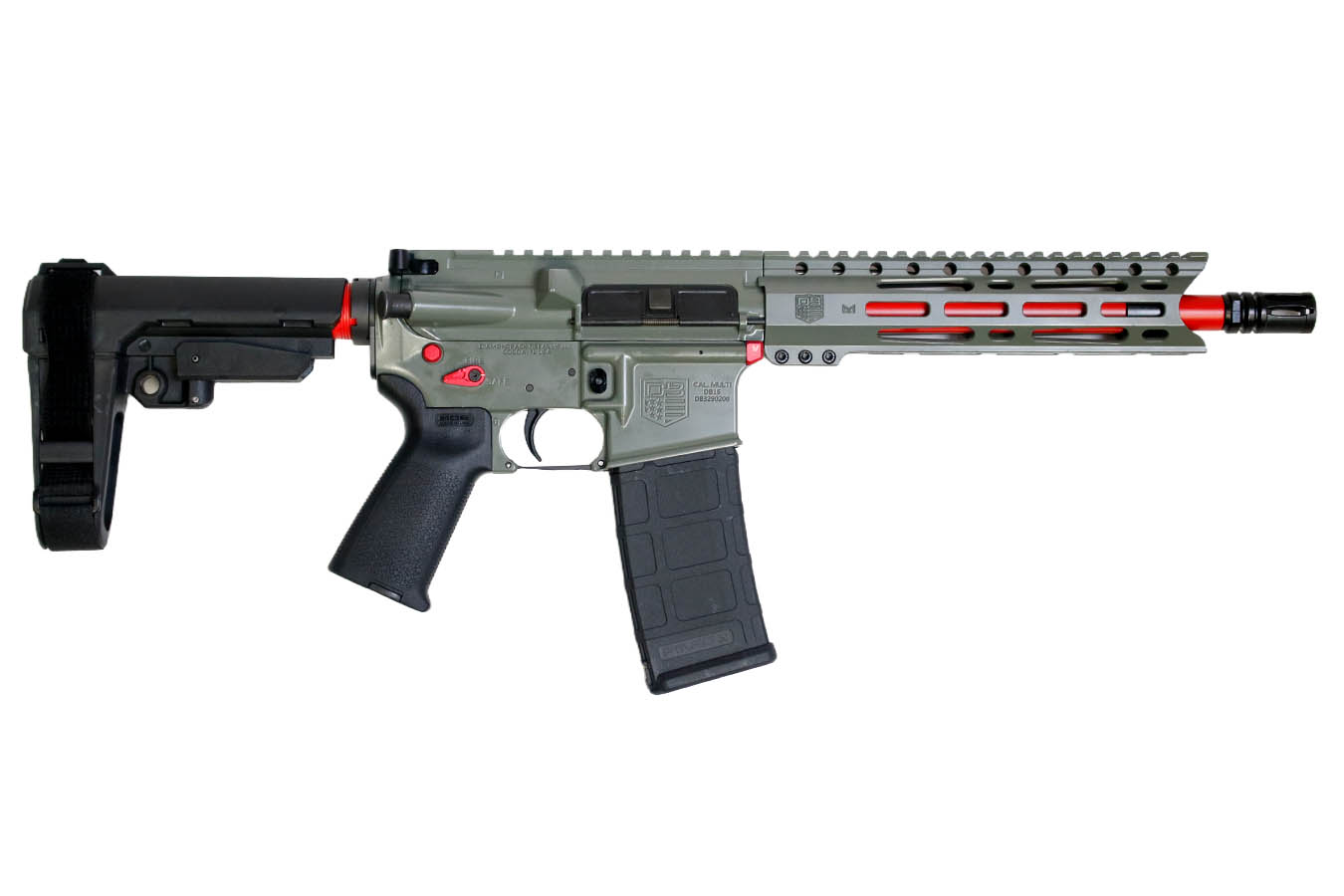 DIAMONDBACK DB-15 5.56 NATO Semi-Auto Pistol with Jungle Green Finish, Red Accents and SBA3 