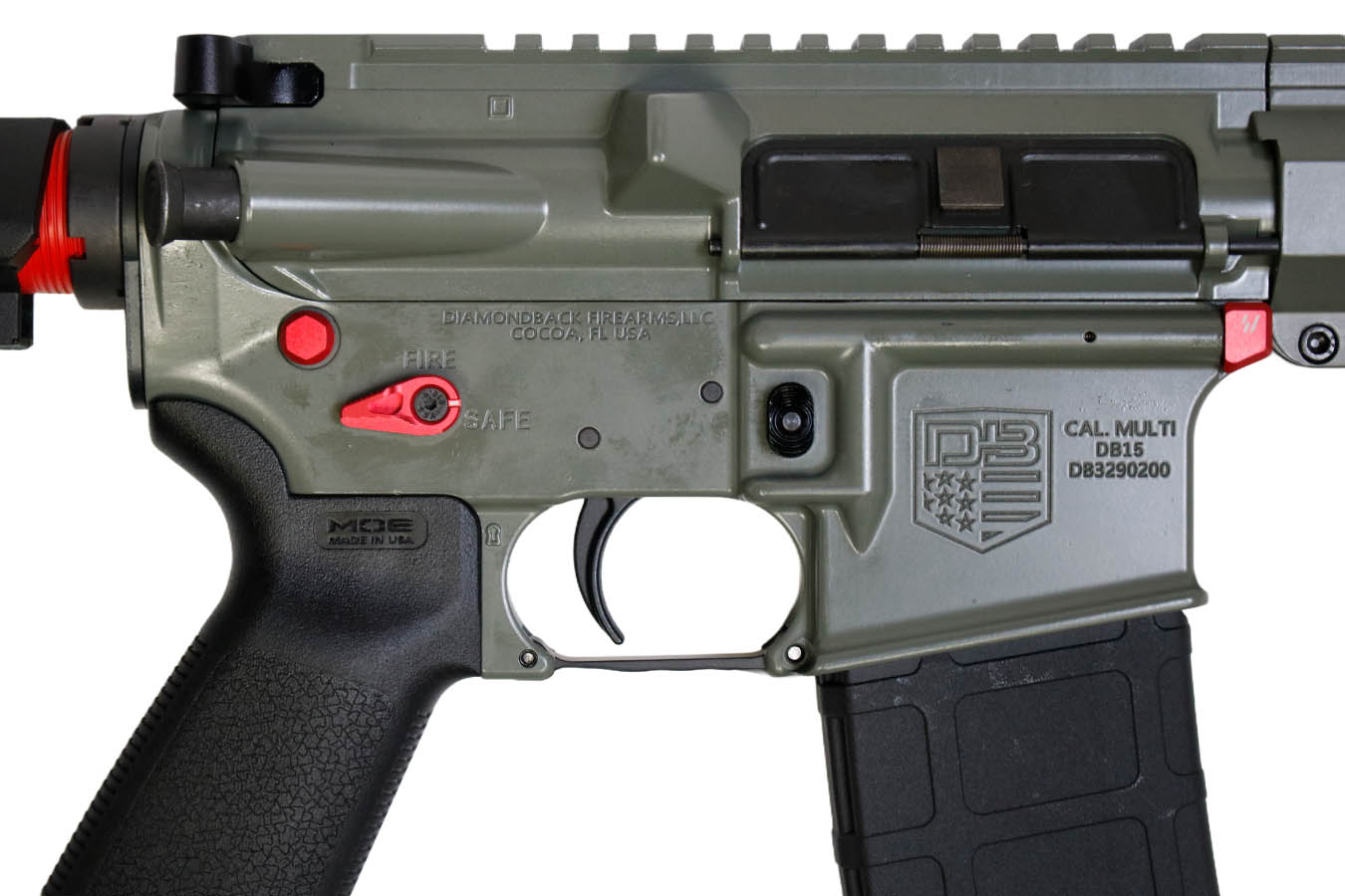 DIAMONDBACK DB-15 5.56 NATO Semi-Auto Pistol with Jungle Green Finish, Red Accents and SBA3 