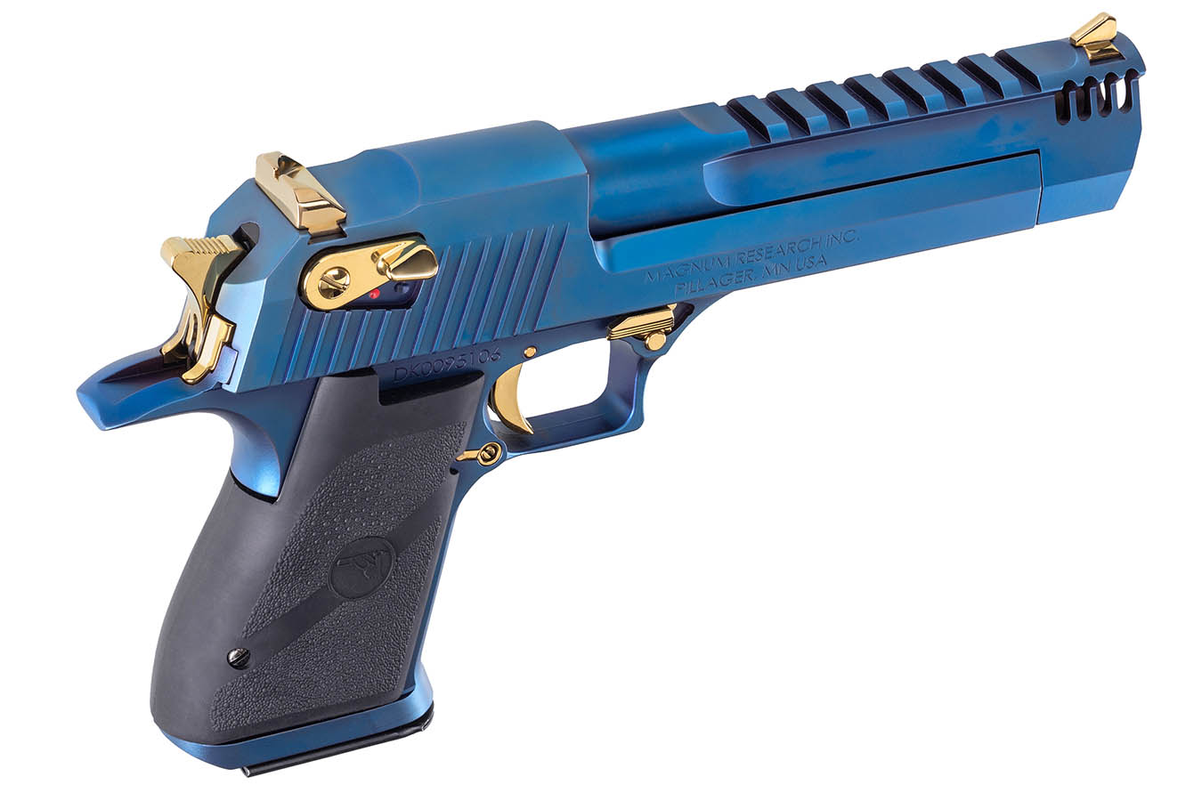 MAGNUM RESEARCH Desert Eagle L6 50 AE Semi-Auto Pistol with Carbon Blue PVD Finish and Gold Controls