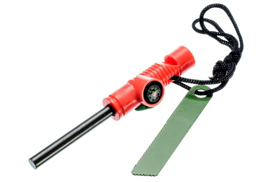 SONA ENTERPRISES 2 Inh by 1/4 Inch 3 In 1 Flint Starter Stricker Compass and Whistle