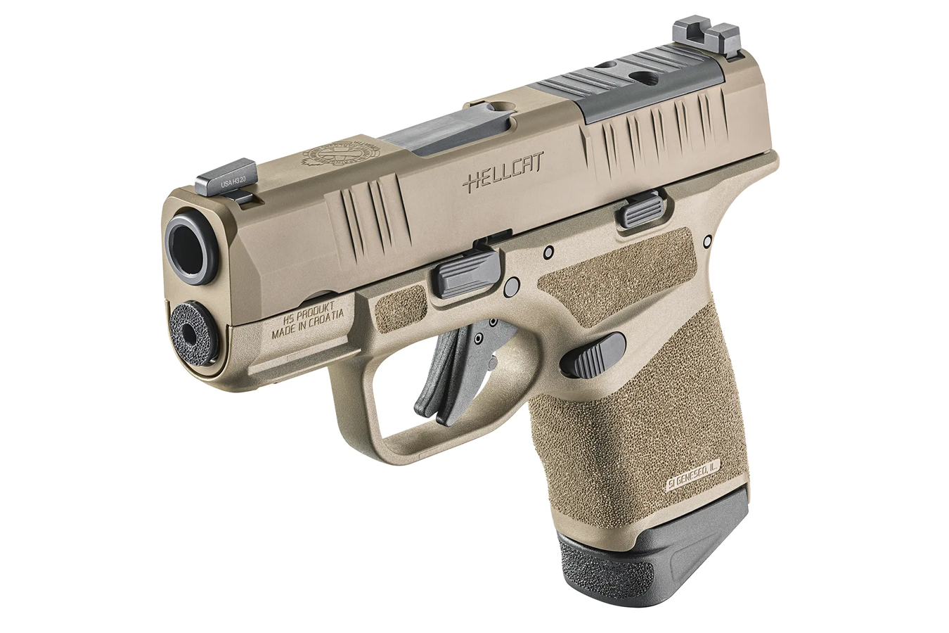 SPRINGFIELD Hellcat 9mm Semi-Auto Pistol FDE Gear Up Package with Crimson Trace Optic, Five Magazines, and Range Bag