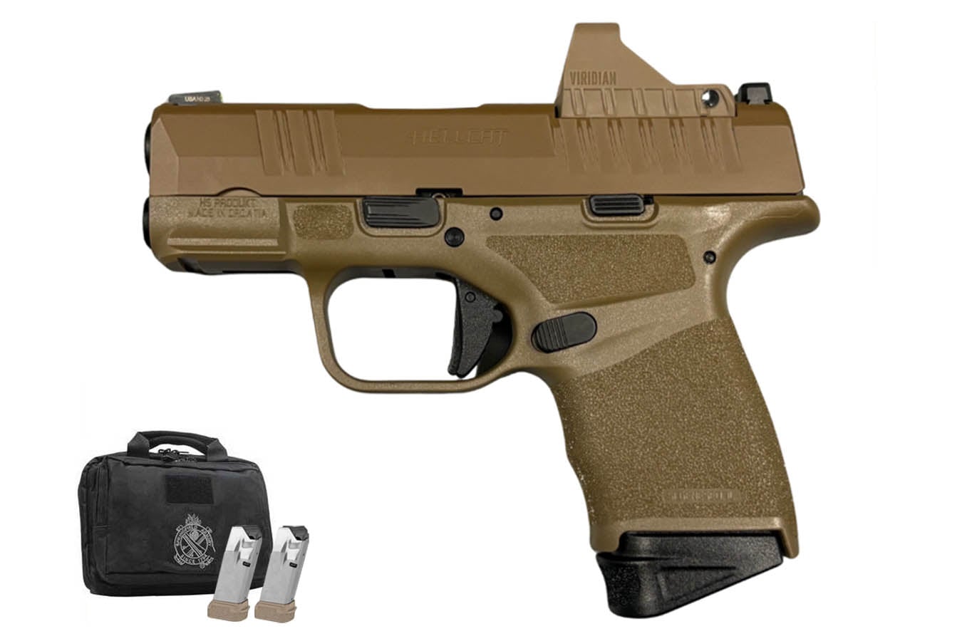 SPRINGFIELD Hellcat OSP 9mm FDE Gear Pac with Four Mags, Viridian RFX Green Dot and Range Bag