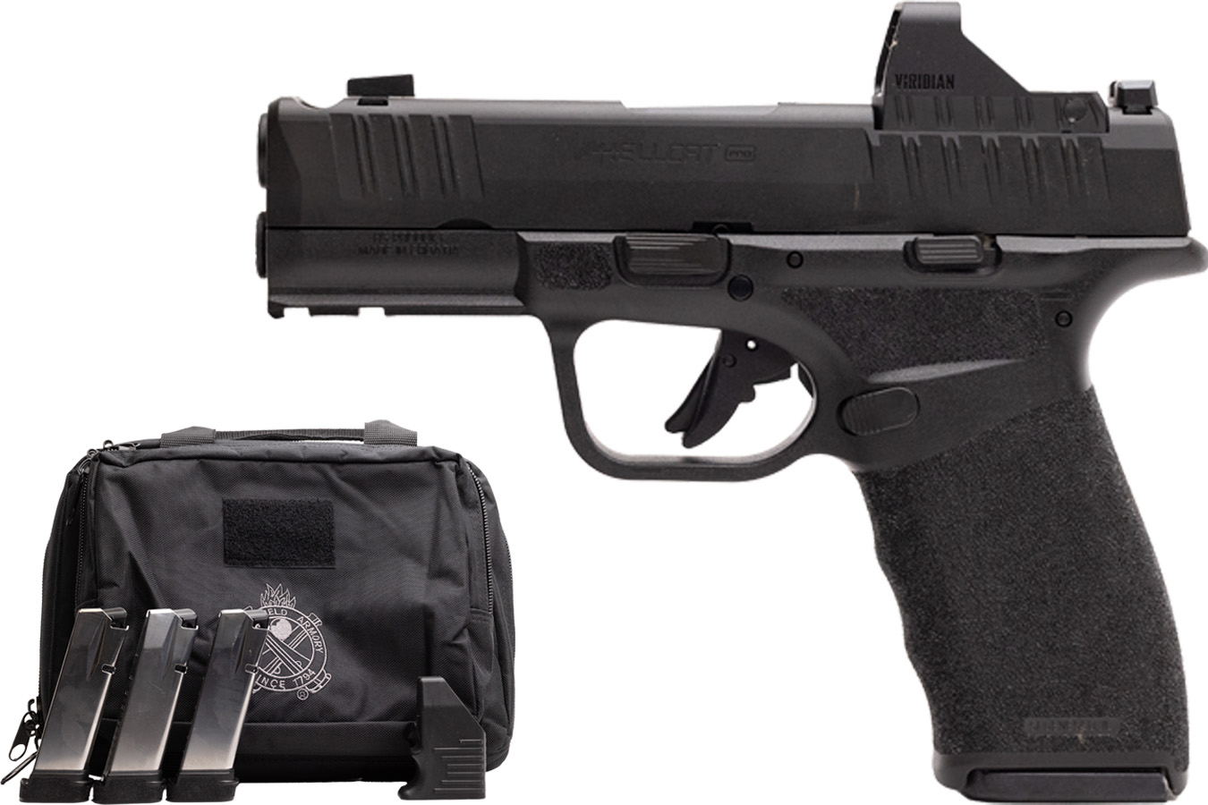SPRINGFIELD Hellcat Pro Comp 9mm Gear Pac with Viridian RFX-11 Green Dot, Four Mags and Pistol Bag